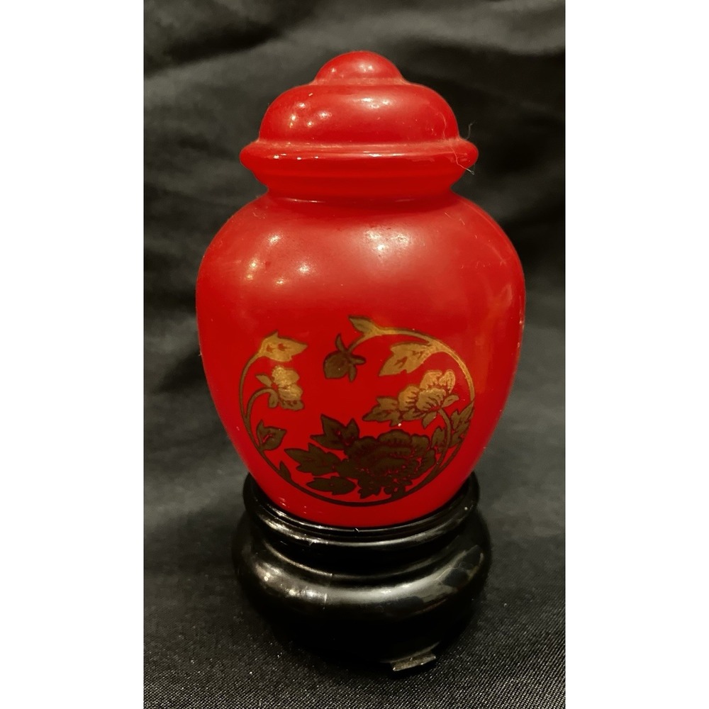 Avon VTG Asian Inspired Red Peony Vase Cologne Glass Perfume Bottle Moonwind